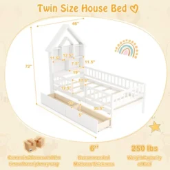 Tangkula Twin Size House Bed W/ 2 Drawers Kids Montessori Bed W/ Storage Headboard -Tangkula GUEST 531b5e63 aac8 4cf9 8a9a a1860cbfcee2