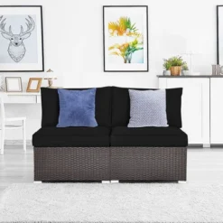 Tangkula 2PCS Patio Sectional Armless Sofas Outdoor Rattan Furniture Set W/ Cushions Black -Tangkula GUEST 537b1985 fc49 45f1 9c24 327d0abf67cc