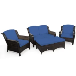 Tangkula 5 PCS Patio Rattan Sectional Sofa Set Outdoor Furniture Conversation Set Cushioned Loveseat Sofa Ottoman -Tangkula GUEST 53b797dc 70f6 4129 83c7 be4d0b1edf32