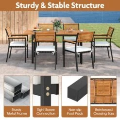 Tangkula 7-Piece Patio Furniture Set Outdoor Dining Chair Set For 6 W/ Acacia Wood & Metal Frame 16 Tangkula 7-Piece Patio Furniture Set Outdoor Dining Chair Set For 6 W/ Acacia Wood & Metal Frame -Tangkula GUEST 53bf4d0f 4124 45a5 a248 a23f5d574830