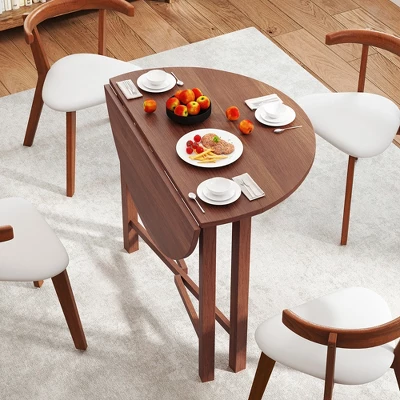 Tangkula 36" Foldable Kitchen Table Round Dining Table W/Solid Rubber Wood Legs 3 Tangkula 36" Foldable Kitchen Table Round Dining Table W/Solid Rubber Wood Legs