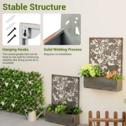 Tangkula Set Of 2 Decorative Raised Garden Bed Wall-mounted Metal Planter Box W/ Trellis -Tangkula GUEST 5409594e fae3 41d3 917e 3e7031b027d5