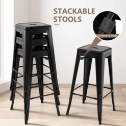 Tangkula 30" Set Of 4 Stackable Backless Metal Bar Stools W/ Footrest For Kitchen -Tangkula GUEST 54101b83 97a8 44d9 b24e fdde244a23e3