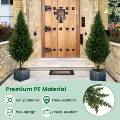 Tangkula 4 FT Artificial Topiary Tree Set Of 2 Faux Topiary Cedar Trees Indoor Outdoor Green -Tangkula GUEST 5469b284 5059 4e34 a59f 5f7496f7d167