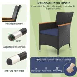 Tangkula Set Of 9 Patio Dining Set Outdoor Furniture Set W/ Acacia Wood Tabletop & Umbrella Hole & Seat Cushions -Tangkula GUEST 5567c91e 11f7 49e7 bee9 044883e0ec68