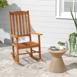 Tangkula 2 Pieces Patio Rocking Chair W/ 400 Lbs Weight Capacity Eucalyptus Wood Porch Rocker -Tangkula GUEST 5572184f 5e8e 4605 b56b 022179658fbc