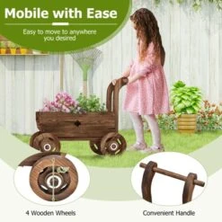 Tangkula Wooden Wagon Planter Box Decorative Garden Planter W/ Wheels Handle Drain Hole Rustic Wooden Flower Planter -Tangkula GUEST 55818aaa 0545 4536 ac90 4b71ced92da7