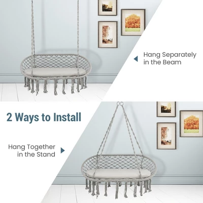 Tangkula 2 Person Hanging Hammock Chair W/ Cushion Macrame Swing 330 Lbs Capacity Grey 6 Tangkula 2 Person Hanging Hammock Chair W/ Cushion Macrame Swing 330 Lbs Capacity Grey - Image 4