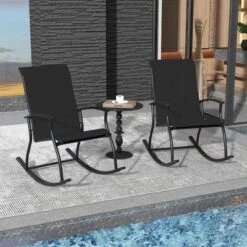 Tangkula Set Of 2 Outdoor Rocking Chair Patio Rocker W/ Breathable Fabric Black -Tangkula GUEST 559c6919 887f 47a1 b499 a3de80614e89