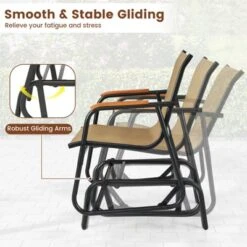 Tangkula Patio Glider Chair Set Of 2 W/ Curved Teak Armrests & Breathable Fabric Seat -Tangkula GUEST 55ce1ac9 f0bd 4004 925e 67fdb9497c9f
