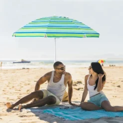 Tangkula 6.5 FT Patio Portable Beach Adjustable Umbrella W/ Folding Table & Sandbag Green -Tangkula GUEST 55da1d16 e363 49c7 ba9f 4f0e0b9e9f79