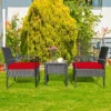 Tangkula 3 Pieces Patio Set Outdoor Wicker Rattan Furniture W/ Cushions Red -Tangkula GUEST 5623ccf2 757f 4879 baa4 ef2be277352f