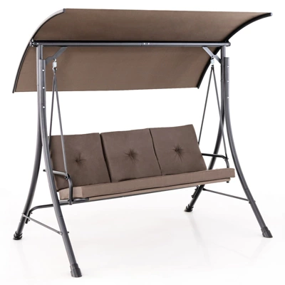 Tangkula 3-Seat Outdoor Porch Swing W/ Adjustable Canopy Thickened Cushions Metal Frame 8 Tangkula 3-Seat Outdoor Porch Swing W/ Adjustable Canopy Thickened Cushions Metal Frame - Image 6