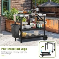 Tangkula Outdoor Food Prep Cart Table 3-tier Mobile Serving Trolley With Adjustable Shelf Phone Stand Spice Rack Towel Rack Garage Rack -Tangkula GUEST 5654dcd7 9432 445e b8e9 a073fc4c24cb