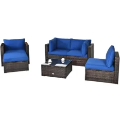 Tangkula 6PCS Rattan Patio Furniture Set Cushioned Sofa Chair Ottoman Turquoise/Red/Navy/Black/White -Tangkula GUEST 56583f0a bce9 4028 8fe8 25285e158d4e