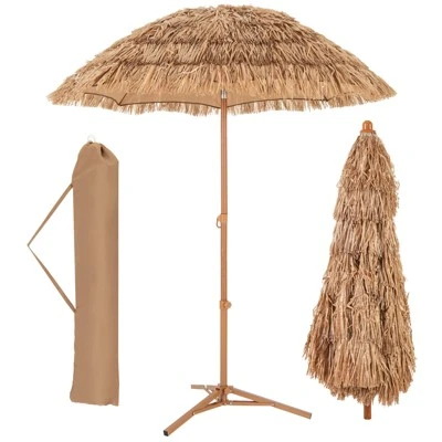 Tangkula 6.5Ft Tiki Beach Umbrella With Base Hawaiian Style PP Grass With Tilt Adjustment 8 Ribs Thatched With Carry Bag For Garden & Pool Natural 12 Tangkula 6.5Ft Tiki Beach Umbrella With Base Hawaiian Style PP Grass With Tilt Adjustment 8 Ribs Thatched With Carry Bag For Garden & Pool Natural - Image 10