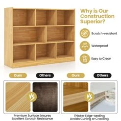 Tangkula Wood Storage Cube Bookcase 3 Tier 8 Cube Open Shelf Storage Cabinet With Anti-Toppling Devices Bookshelf Natural/Burlywood/Oak Grey/White -Tangkula GUEST 56ed27ca a75c 4581 8acb f4d0d86e2f30