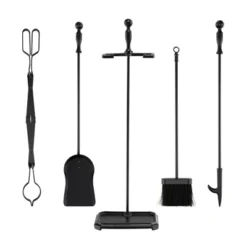 Tangkula 5 Piece Fireplace Tool Set Wrought Iron Indoor Fireplace Set And Holder Black -Tangkula GUEST 56f433fc 0890 4451 884a d325921619ef