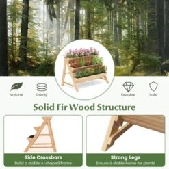 Tangkula 3-Tier Raised Garden Bed Wooden Vertical Planter Box With Storage Shelf 2 Hanging Hooks & 3 Bed Liners -Tangkula GUEST 5701b13d 98dd 4595 ae89 45d6f9581d9c