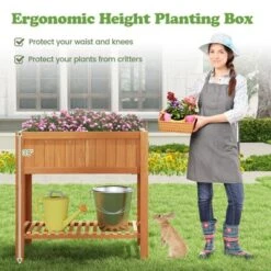 Tangkula Garden Bed Natural Solid Wood Growing Planter With Protective Liner, Elevated Planting Stand For Backyard -Tangkula GUEST 5712295a d10f 4814 8a83 bcf28776b7dc