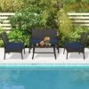 Tangkula 4 Pieces Outdoor Patio PE Wicker Sofa W/ Tempered Glass Coffee Table For Porch & Backyard -Tangkula GUEST 571feb8b ac24 4a97 8c17 62e667ccf619