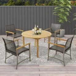 Tangkula Outdoor Rattan Chair Set Of 4 Patio PE Wicker Dining Chairs W/ Acacia Wood Armrests Balcony Poolside -Tangkula GUEST 572451a8 9b7b 400b afbe b15ff39ac392