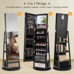 Tangkula 360° Swivel Jewelry Cabinet W/ Mirror Jewelry Storage Organizer Built-in Lights Black -Tangkula GUEST 572d6b5c 41be 4fd6 975f 421a90a7b4b8