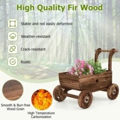Tangkula Wooden Wagon Planter Box Decorative Garden Planter W/ Wheels Handle Drain Hole Rustic Wooden Flower Planter -Tangkula GUEST 57309952 1232 4ddf be8e 08efb5f9263e