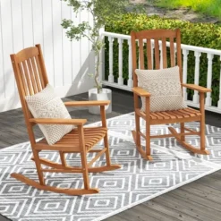 Tangkula 2 Pieces Patio Rocking Chair W/ 400 Lbs Weight Capacity Eucalyptus Wood Porch Rocker -Tangkula GUEST 575dcd6f 961c 4416 9ddb 8fb5908e5390