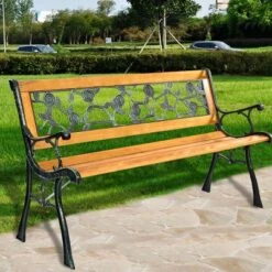 Tangkula Garden Iron Bench Porch Path Hardwood Chair For Patio Park Outdoor Deck -Tangkula GUEST 57f13def a424 4427 936f 6310d0a5ee2d