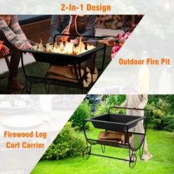 Tangkula 21.5" Fire Pit & Firewood Log Rack Outdoor Square Firepit & Firewood Holder With Spark Screen Rolling Wheels -Tangkula GUEST 581c8f3f 0ff0 40f9 8dd6 5cb4f87e045f