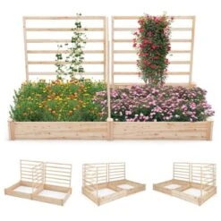 Tangkula Raised Garden Bed With 3 Trellises Outdoor Wood Planter Box With Divided Compartments -Tangkula GUEST 5843d6ed 3660 4661 9393 8934b3723dd8