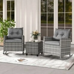 Tangkula Set Of 3 Wicker Rocking Set Patio W/ Tempered Glass Table & Soft Cushions 14 Tangkula Set Of 3 Wicker Rocking Set Patio W/ Tempered Glass Table & Soft Cushions -Tangkula GUEST 584f6811 2196 47a9 9bb4 8cdeb4553036