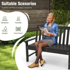 Tangkula 2-Person Outdoor Garden Park Bench All-Weather HDPE Patio Loveseat Chair With Cozy Backrest Ergonomic Loveseat Bench Black -Tangkula GUEST 58f41eb1 4593 455f b8c5 182db655e2e2