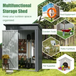 Tangkula 5 X 3 FT Outdoor Storage Shed Galvanized Metal Tool House W/ Sloped Roof Gray -Tangkula GUEST 594439a2 012c 4e76 a0b4 9342e14c3a05