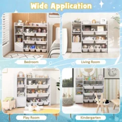 Tangkula 4-Tier Kids Toy Storage Organizer Bookshelf W/ 8 Toy Organizer Bins Door -Tangkula GUEST 59ffe3af 0ff1 49cf a1bc df328b666bb7