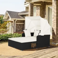 Tangkula Patio Hand-Woven PE Wicker Daybed Outdoor Loveseat Sofa Set W/ Off White Cushions -Tangkula GUEST 5a10badb baaa 4cf7 89a5 1832d57d2e9d