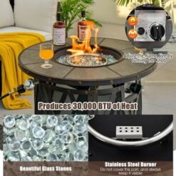 Tangkula 32 Inch Outdoor Fire Pit Table 30,000 BTU Round Metal Fire Table With Lid & PVC Cover & Glass Stones CSA Approved -Tangkula GUEST 5a3f6385 593c 4bb2 872f 997fa3e63f3f
