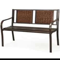 Tangkula Patio Garden Bench Rattan Backrest Park Bench Heavy-Duty Metal Chair Seat -Tangkula GUEST 5a83e793 d065 45c5 927f 8f6b5ff961c6