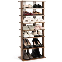 Tangkula 7-Tier Double Rows Shoe Rack Vertical Wooden Shoe Storage Organizer Rustic Brown/White -Tangkula GUEST 5a92c874 4f7d 480f 8b78 2313a0d9fd93