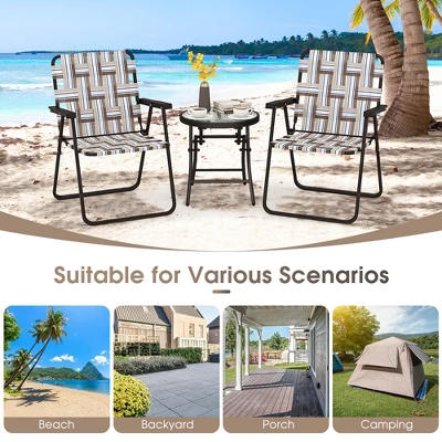 Tangkula Folding Lawn Beach Chair Portable Sand Chair Set Of 2 W/ Elegant Weaving Design Coffee 7 Tangkula Folding Lawn Beach Chair Portable Sand Chair Set Of 2 W/ Elegant Weaving Design Coffee - Image 5