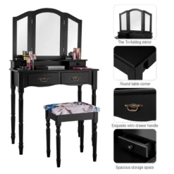 Tangkula Tri Folding Vanity Mirror Makeup Table Set W/4 Drawers & Stool White -Tangkula GUEST 5ae61dbe 537c 45a8 9872 258bf8bf2dce