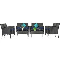 Tangkula 8PCS Rattan Furniture Set Cushioned Sofa Coffee Table Backyard Porch Patio Navy -Tangkula GUEST 5af3ccac 6ee8 4110 bc8f 0922cb2ef3b7
