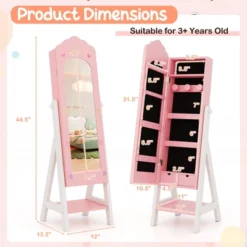 Tangkula Kids Jewelry Armoire Cabinet Freestanding Full Length Dressing Mirror With Large Capacity Pink/White -Tangkula GUEST 5b0ba16e f17c 46de a1a1 8278a49b97de
