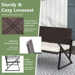 Tangkula Set Of 4 Patio Rattan Wicker Rocking Chairs Loveseat Table Rocker Set Patio