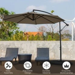 Tangkula 10FT Patio Offset Umbrella 8 Ribs Cantilever Umbrella W/Crank For Poolside Garden -Tangkula GUEST 5b631e1c bef2 4f0d 8b96 314730e91364