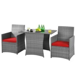 Tangkula 3PCS Patio Rattan Furniture Set Outdoor Wicker Table & Chair Set W/Cushions White/Red/Gray/Turquoise/Navy -Tangkula GUEST 5b72f8d2 608f 4de9 94cd e343ab85194b