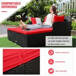 Tangkula Patio Rattan Daybed With 4 Pillows Cushioned Sofa For Outdoor -Tangkula GUEST 5b7896a0 b31a 48b5 a996 1ba44f1d6e69