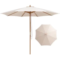 Tangkula 10FT Patio Umbrella Outdoor Table Market Umbrella With 8 Bamboo Ribs Pulley Lift And Ventilation Hole Beige -Tangkula GUEST 5b794b80 62a3 41e0 9b85 bea7b002a33b
