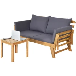 Tangkula Outdoor Folding Daybed Patio Acacia Wood Convertible Couch Sofa Bed TurquoiseRed WhiteDark Grey -Tangkula GUEST 5b91ab71 ea16 44a3 af02 ae19b70ed384